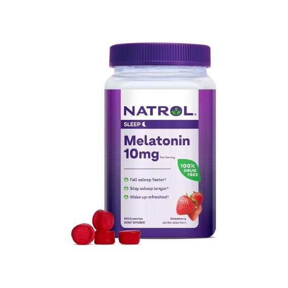 Natrol 10mg Melatonin Gummies, Sleep Support for Adults, Strawberry-Flavored - 140 Count